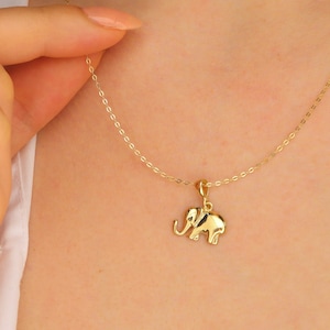 14K Gold Elephant Necklace: Minimalist Dainty Animal Charm