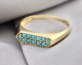 14k Solid Gold Dainyt Turquoise Band Ring, Geometric Turquoise Ring, Delicate Turquoise Gold Ring