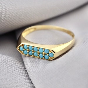 14k Solid Gold Dainyt Turquoise Band Ring, Geometric Turquoise Ring, Delicate Turquoise Gold Ring image 1