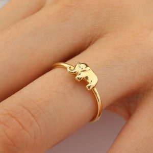 14K Gold Elephant Ring • Dainty Gold Band • Minimal Elephant Jewelry • Lucky Animal Ring • Elephant Gift for Her