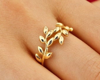 14k Gold Leaf Branch Ring, Minimalist Jewelry, Dainty Ring, Leaf Jewelry, Leaf Gold Ring, Gift For Her, Birthday Gift, Gold Ring