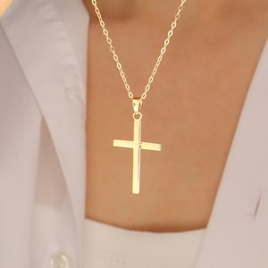 14K Gold Cross Necklace - Christmas Gift - Real Gold Cross Necklace - Minimal Cross Necklace - Gift For Christian-Cross Gold Pendant