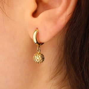 Elegant 14K Gold Ball Hoop Earrings - Delicate Pierced Design- Dangling Hoop Earrings - Gift For Her