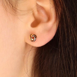 14k Solid Gold Tricolor Earrings,Tricolor Gold Earrings,Stud Gold Earrings, Twisted Earrings, Gift For Her,Daily Earrings, Birthday Gift
