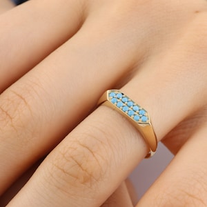 14k Solid Gold Dainyt Turquoise Band Ring, Geometric Turquoise Ring, Delicate Turquoise Gold Ring image 9