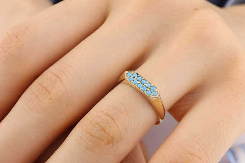 14k Solid Gold Dainyt Turquoise Band Ring, Geometric Turquoise Ring, Delicate Turquoise Gold Ring image 9