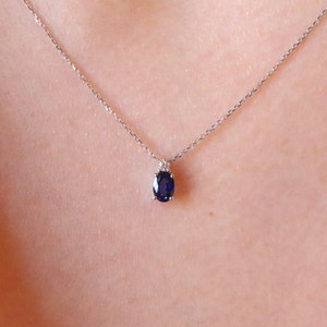 14K Gold Oval Sapphire Necklace with Diamond Accent