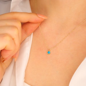 14K Minimal Turquoise Stone Necklace, Chain Necklace, Real Gold Jewelry with Turquoise Stone