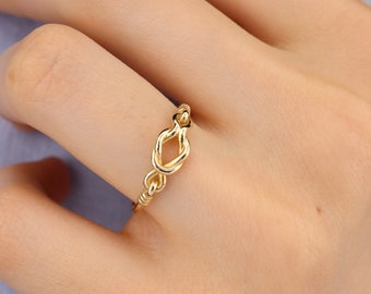 14k Solid Gold Love Knot Ring, Dainty Knot Ring for Women, Delicate Infinity Ring