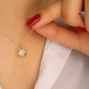 14k Solid Gold Sun- 14k Real Gold Sun Pendant Necklace -  Sun Necklace for Women - Mini Sun Jewelry - Gift For Her-14k Solid Gold Necklace