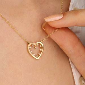 14K massief gouden ketting, gouden hartketting, cadeau voor haar, gouden ketting, verjaardagscadeau, jubileumcadeau, vriendin cadeau, kerstcadeau