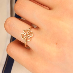 14K Solid Gold Clover Ring-Clover Leaf Gold Ring-Ring of Luck -Four Leaf Clover Ring-Gift For Her -Birthday Gift -Clover Ring