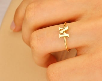 14K Gold Initial Ring: Personalized Letter, Dainty Band