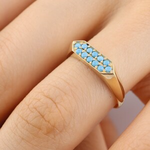 14k Solid Gold Dainyt Turquoise Band Ring, Geometric Turquoise Ring, Delicate Turquoise Gold Ring image 2