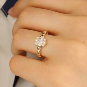 Baguette Ring Solid 14K Gold, Minimalist Gold Band, Dainty Jewelry, Gift for Her, Hexagon Ring, Baguette Gold Ring