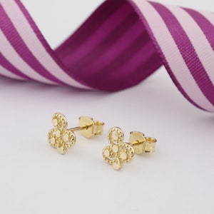 14k Solid Gold Curvy Earrings-Gold Flower Earrings -Gold Stud Earrings- Cute Earrings - Gift For Her-Three Petal Flower Earrings