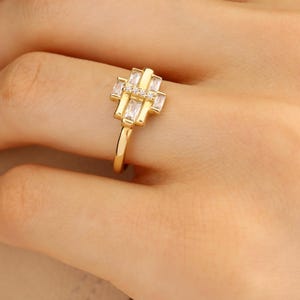 14K Gold Zircon Baguette Stone Ring, Dainty Gold Ring, Minimalist Stackable Ring, Simple Everyday Ring