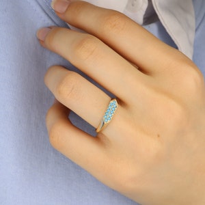 14k Solid Gold Dainyt Turquoise Band Ring, Geometric Turquoise Ring, Delicate Turquoise Gold Ring image 4