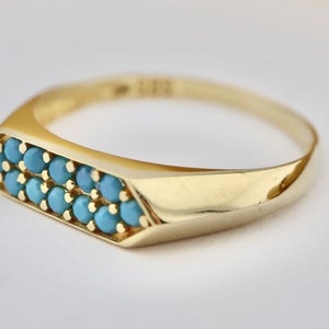 14k Solid Gold Dainyt Turquoise Band Ring, Geometric Turquoise Ring, Delicate Turquoise Gold Ring image 3