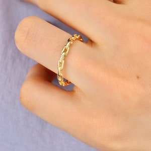 Women&#39;s Gold Ring, Minimalist Ring , Curb Chain Ring, Women&#39;s Gold Ring, Minimalist Ring, Thin Band Ring, Link Chain Jewelry, Gift For Her