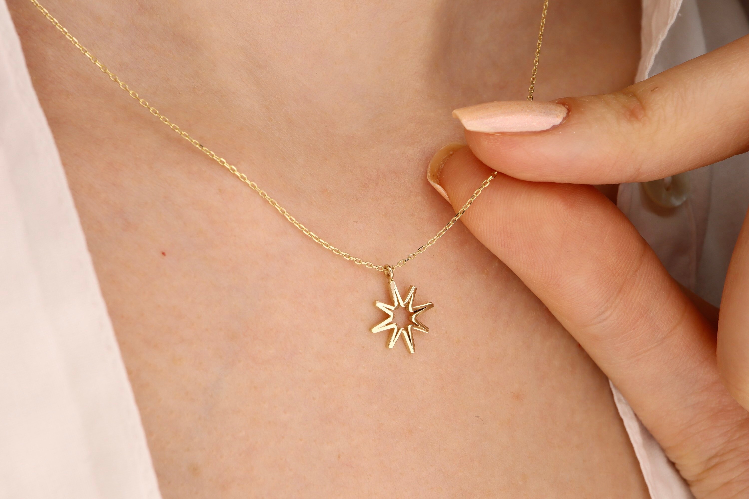 14k Solid Gold Pole Star- 14k Real Gold Pole Star Pendant