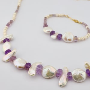 Pearl and Amethyst Necklace, Gemstone Jewelry, Gift for Her,Elegant Necklace, Women&#39;s Accessories, Birthday Gift