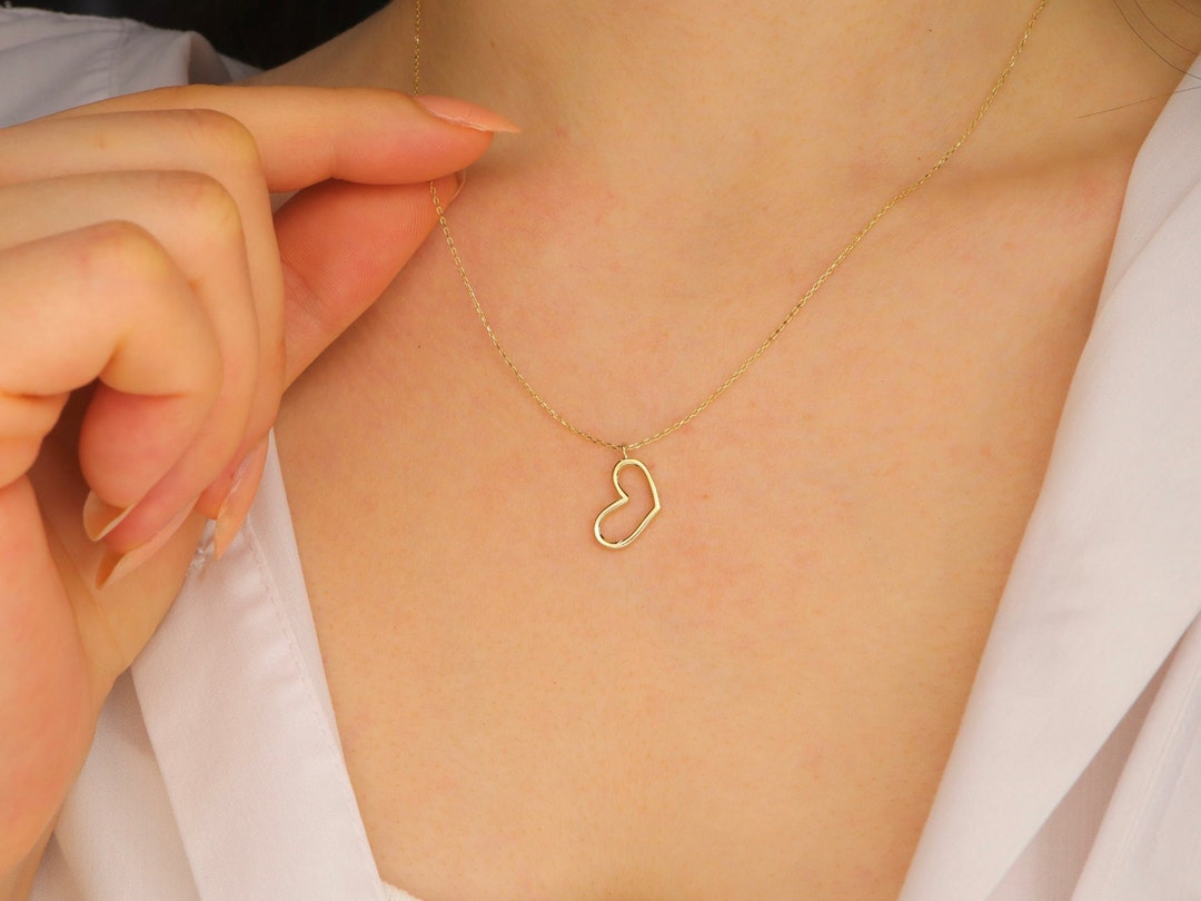 14k Solid Gold Heart Necklace 14k Real Gold Heart Pendant Necklace