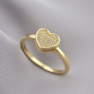 14k Gold Heart Ring, Minimalist Love Ring, Dainty Gold Band, Love Symbol Jewelry, Gift for Her