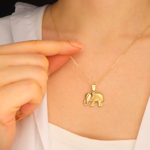 14K Gold Elephant Necklace – Matte and Polished Finish – Statement Elephant Pendant – Bold Animal Jewelry – Solid Gold Fine Necklace