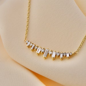 Colar de diamante com lapidação baguete, pingente de ouro, joias delicadas, colar delicado, presente para ela, pingente de declaração, joias de luxo, colar glamoroso