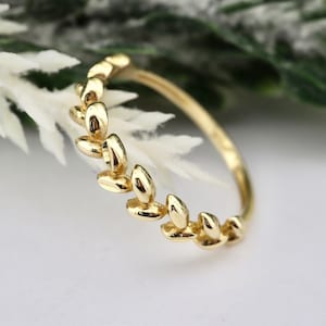 14k Gold Leaf Ring: Handmade Stacking Band