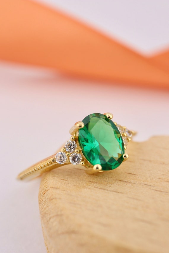 Ladies Gold Rings Green Stone | Gold Green Stone Rings Womens - 5pcs Green  Crystal - Aliexpress