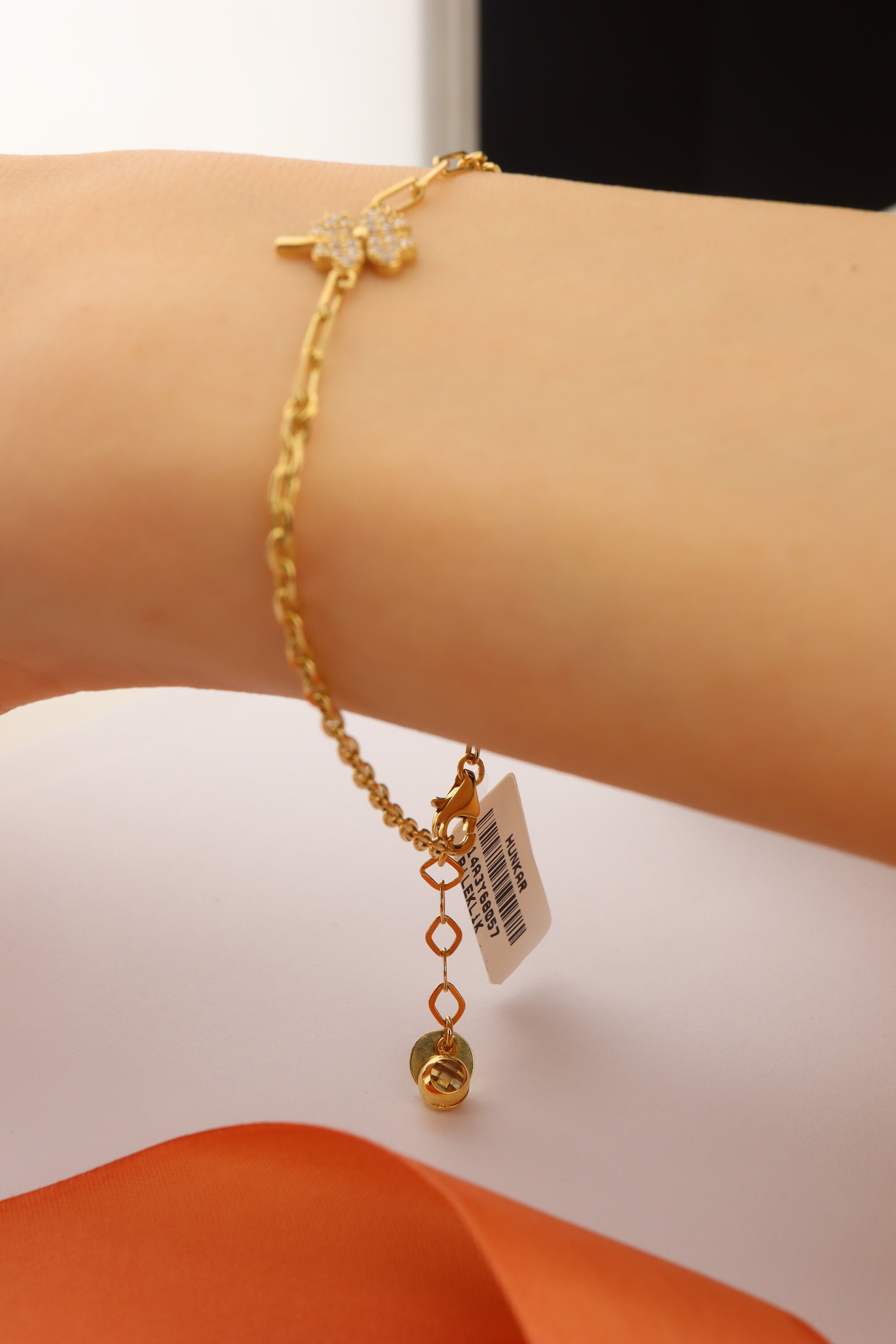 【逸品】 14K Gold Clover Bracelet With Zircon Stones - Elegant Good ピアス