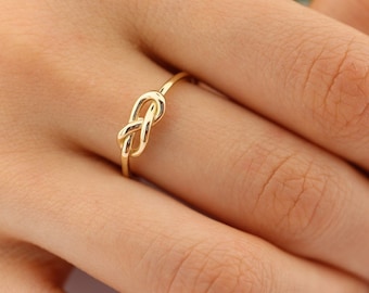 14k Solid Gold Love Knot Ring, Dainty Love Knot Ring for Women, Delicate Infinity Ring