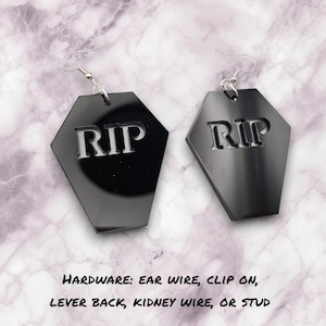 Pendientes colgantes de acrílico con diseño de ataúd RIP, joyas espeluznantes, joyas de ataúd, joyas alternativas, regalos espeluznantes, regalos para góticos, joyas con rarezas.