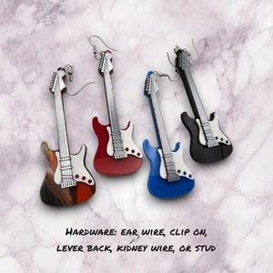 Electric Guitar Earrings, acrylic earrings, guitar jewelry, guitar earrings dangle, musician gifts, guitarist gift, gifts for guitar players