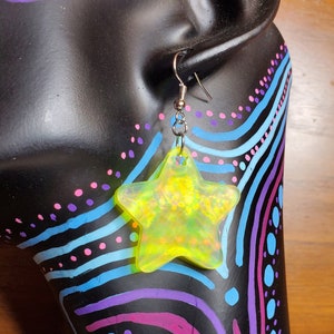 Star Shaped Custom Resin Earrings with Rainbow Reflect