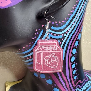 Strawberry Milk Carton Kawaii Resin Earrings