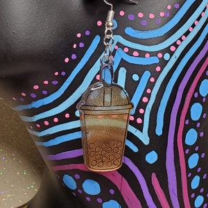 Boba Tea Earrings, custom resin earrings, boba tea jewelry, bubble tea earrings, boba earrings, boba jewelry, kawaii accessories, tea lover