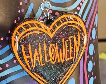 Halloween Heart Earrings, halloween earrings, halloween jewelry, halloween lover gift, gifts for halloween, I love halloween, spooky season