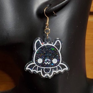 Chibi Bat Earrings, custom resin earrings, bat jewelry, halloween earrings, halloween jewelry, emo earrings, goth earrings, bat lover gift