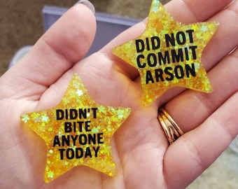 Gold Star Custom Resin Pins, novelty pins, custom text pins, quirky accessories, gift for best friend, glitter pins, gifts for students