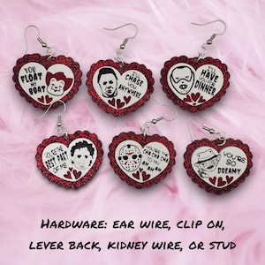 Valentines Horror Icon Earrings, horror movie earrings, halloween jewelry, spooky cute earrings, goth jewelry, slasher earrings