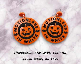 Motionless In White Pumpkin earrings, acrylic earrings, motionless in white merch, Chris Motionless, band merch, emo earrings, goth gifts