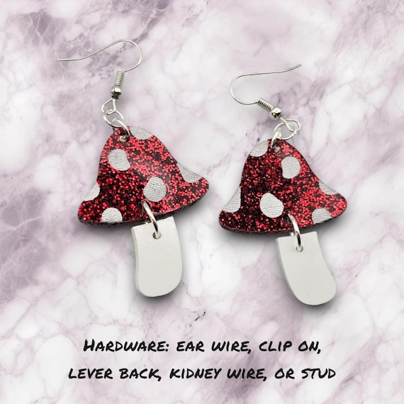 Mushroom Earrings With Hinged Stems, Acrylic Earrings, Mushroom