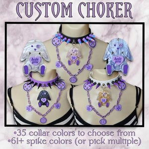 Somebunny Loathes You Benutzerdefinierte Spiked Choker mit Ketten, Benutzerdefinierte Choker, Szene Kinder Zubehör, Choker, Pastell Goth Choker, Emo Schmuck, Kidcore Choker