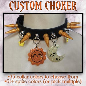 Celestial Sun and Moon and Stars Custom Spiked Choker, custom choker, spiked collar, spike choker, alternative jewelry, sun and moon jewelry