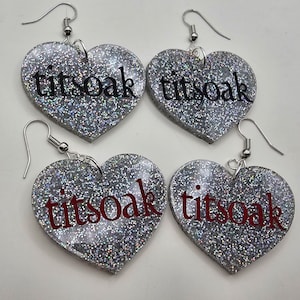 TITSOAK Holographic Glitter Acrylic Earrings (this is the skin of a killer, hoa hoa hoa, forks washington, hold on tight spider monkey)