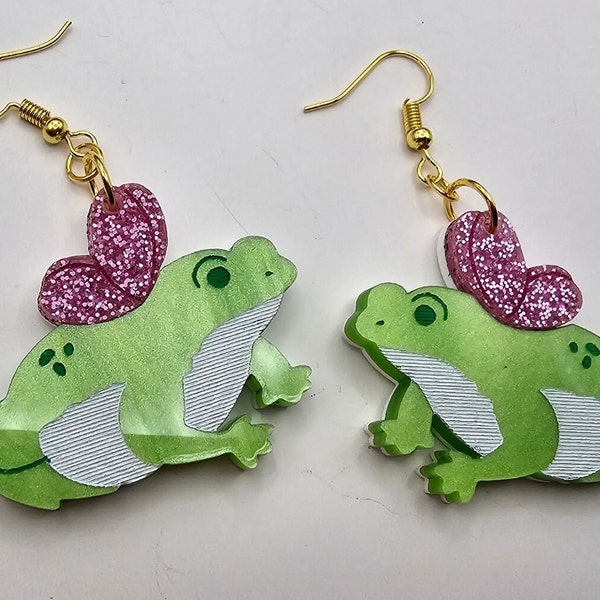 Fairy Frog Earrings, fairy kei jewelry, frog earrings, kawaii accessories, fairy core earrings, frog jewelry, spring accessories