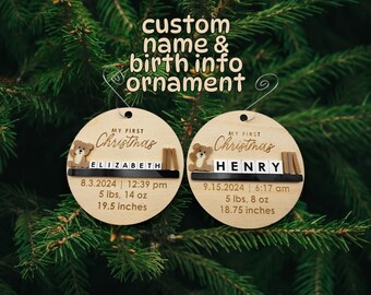 Babys erste Ornamente, Baby Geschenke, Namensverzierungen, Geschenke zur Geburt, Babyankündigung, Weihnachtsschmuck aus Holz